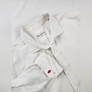 Robert Graham Button Down Shirt White Sz 47 Neck 18.5 Red Embroidered Flip Cuff
